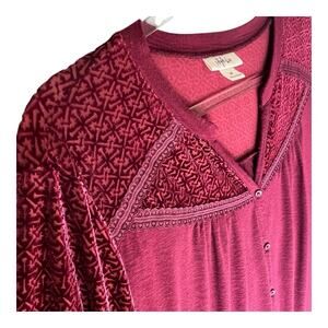 Womens Velvet Burnout Top Size 1X Bell Sleeve Lace Whimsigoth Vamp Ethereal Boho